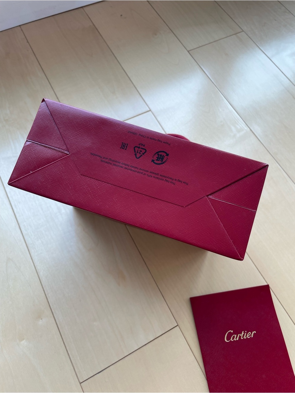 Cartier Gift Bag size 8" x 7" x 3" Red/Red Cord Handles And Receipt Envelope - Picture 6 of 16